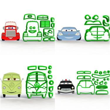 Imagem de Kit Cortador de Carros 4 Modelos 5CM Plástico PLA Biodegradável para Pasta Americana HB Formas e Cortadores