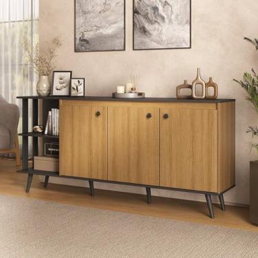 Imagem de Buffet Aparador 180cm Toronto Marrom/Lamina Mel/Preto - Ozini
