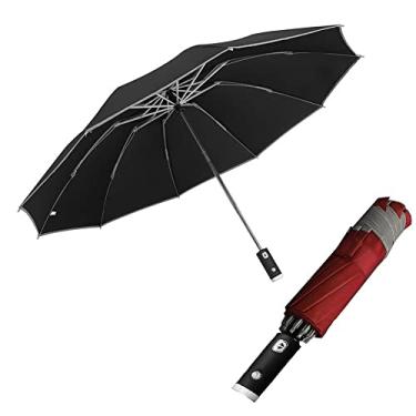 Imagem de ZYZM Guarda-chuvas reversos totalmente automáticos bordas refletivas com lanterna de LED guarda-chuvas de negócios luz dobrável e superfície de guarda-chuva ampliada 104 cm (vinho vermelho)