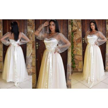 Vestido Noiva Boho Princesa Tule Bordado em Promoção na Americanas