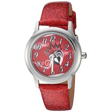 Imagem de Disney Relógio analógico de quartzo de aço inoxidável para meninas Descendentes 3 com pulseira de couro envernizado, vermelho, 16 (modelo: WDS000767)