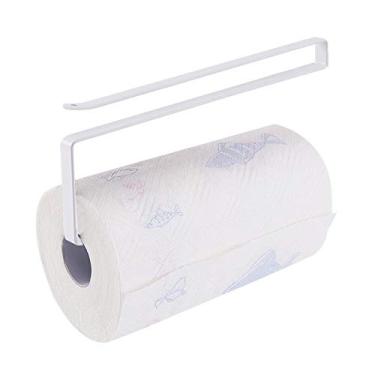 Imagem de Dispensador de papel para toalha Usmascot, suporte de papel para armário (sem perfuração) para banheiro de cozinha, cabide de papel para pendurar sobre a porta, design humanizado, Branco