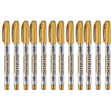 Imagem de Canetas marcadoras metálicas, marcadores permanentes metálicos para ilustração de artistas, artesanato, fabricação de cartões de presente, álbuns, tecido, álbum de fotos "faça você mesmo", conjunto econômico de 12 (douradas)