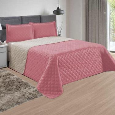 Imagem de Cobre Leito QUEEN 3 Peças Dupla Face Rose com Bege Casa Dona