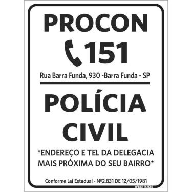Imagem de Placa Sinalização Leis Normas - Procon e Polícia Civil