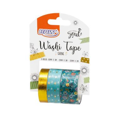 Imagem de 3 Fita Washi Tape Foil Shine BRW Linha Soul Dourado Vintage Bujo Scket