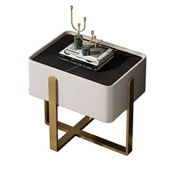 Imagem de Mesas laterais de cama leves de luxo mesa de cabeceira simples moderna mini armário de cabeceira quarto pequeno ardósia pequeno armário mesas de cabeceira para quarto (cor : branco 2)