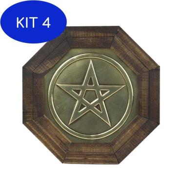 Imagem de Kit 4 Quadro Oitavado Radiônico Pentagrama Madeira Escura 18