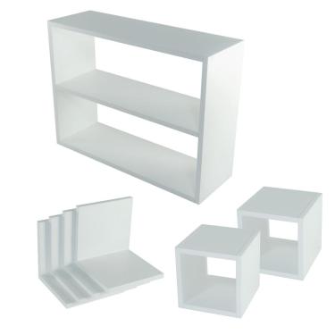 Imagem de Kit 7 Peças Nicho Cubo Prateleiras L - Mdf Branco