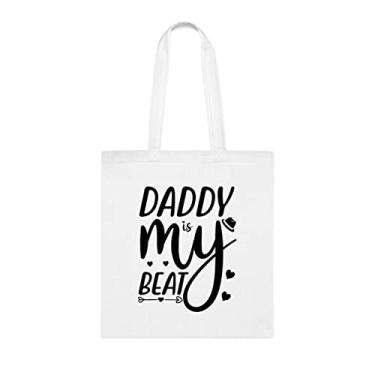 Imagem de Sacola Daddy Is My Beat, Daddy Is My Beat, papai, presente para papai, bolsa de ombro papai, bolsas reutilizáveis, presente para papai, presente para papai da filha favorita, filho e filhos, Branco