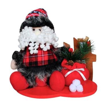 Imagem de Decoração Natal Papai Noel Tecido Xadrez Natalino 27cm