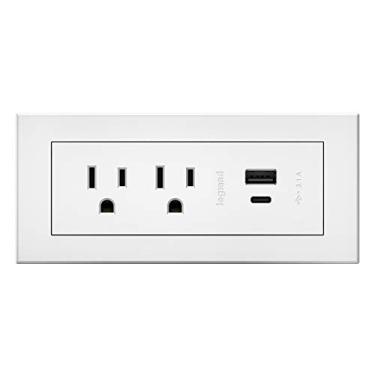 Imagem de Tira de energia por Wiremold, tira de energia com USB, tira de energia embaixo da mesa, tira de energia montável, tomada de energia para móveis, 15 Amp, 2 tomadas, tipo A/C USB, branco, 10 pés