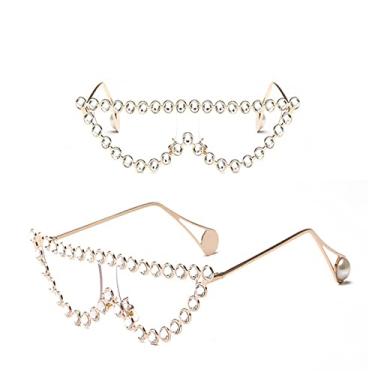 Imagem de Óculos de sol de diamante olho de gato fashion feminino de luxo vintage triângulo tons de strass metal óculos de sol feminino uv400,4, tamanho único