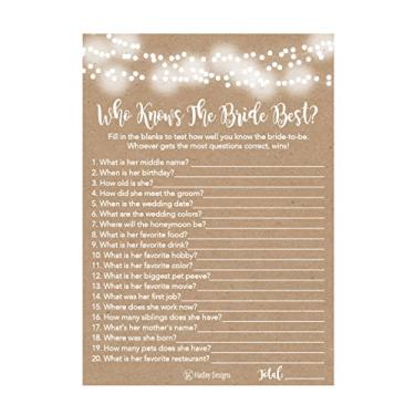 Imagem de 25 Kraft rústico How Well Do You Know The Bride Bridal Wedding Shower or Bachelorette Party Game, Who Knows The Bride Best Does The Groom. Conjunto de cartas para perguntas de adivinhação de casais com impressão de noivado
