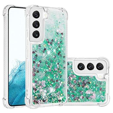 Imagem de Capa de celular Glitter Case para Samsung Galaxy S22 Plus Case para Mulheres Meninas Girly Sparkle Líquido Luxo Luxo Flutuante Quicksand Transparente Macio Tpu. Capa de celular (Color : Green heart)