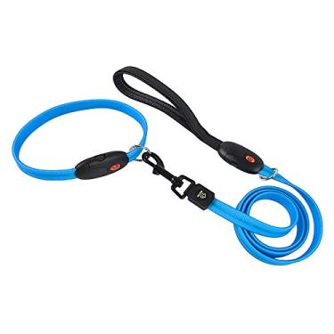 Imagem de Yajun Coleira LED para animais de estimação ajustável USB coleira para cães de estimação pode ser reciclada usando luzes de carregamento coleira para cães corda de tração para animais de estimação, azul, P