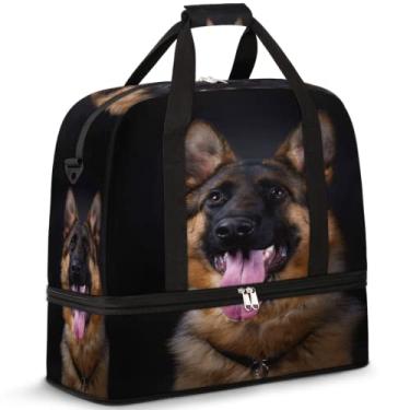 Imagem de Bolsa esportiva de viagem dobrável, bolsa de ginástica esportiva leve com compartimento de sapatos bolsa de fim de semana para mulheres e homens, Cão, One Size