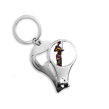 Imagem de Vestidos femininos africanos aborígenes pretos anel alicate de unha chaveiro abridor de garrafa cortador