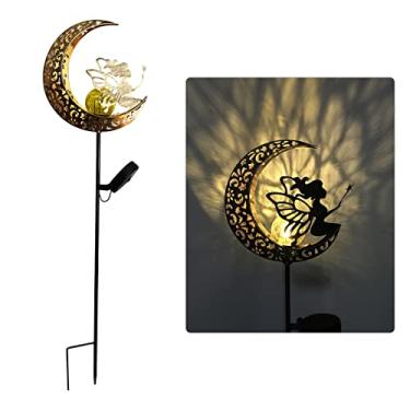 Imagem de DOYING Outdoor Solar Light Metal Garden Decoration Light Waterproof Lawn Lamp Auto ON/OFF for Outside Garden Patio Path Yard Lawn, Moon & Flower Fairy Stake Light