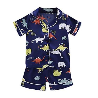 Imagem de Conjunto infantil de dinossauro para meninos e meninas, shorts para dormir, roupas de bebê, roupas de bebê, meninos, 18 a 24 meses, Azul escuro, 3-4 Anos