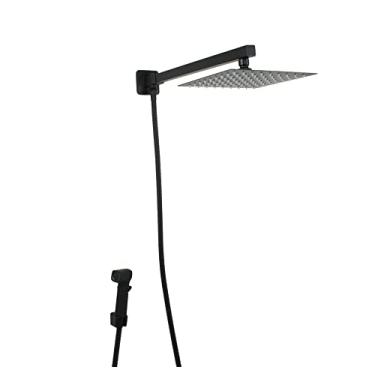 Imagem de Ducha Chuveiro Inox 304 Preto Fosco 20 Cm Com Ducha Manual E Desviador