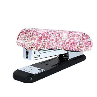 Imagem de KEYPOWER Grampeador rosa deslumbrante feito à mão com cristal de diamante para escritório, escola ou casa