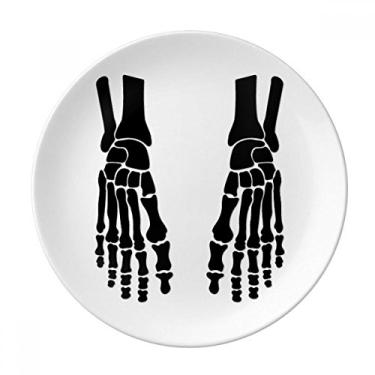 Imagem de Esqueleto Bone Pé Humano Preto Padrão Prato Decorativo Porcelana Salver Prato de Jantar