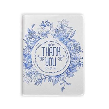 Imagem de Caderno de flores azuis com estampa de plantas rosas e capa macia Diário