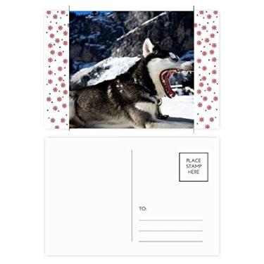 Imagem de Big Mouth Dog Snow Husky Imagem Natal Natal Flor Celebração Cartão Postal Blessing Mailing Card