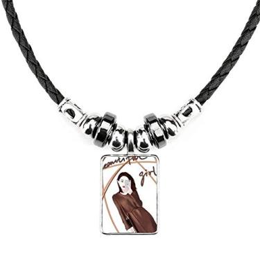 Imagem de DIYthinker Colar de Ilustração de Desenho de Arte Linda Menina Joia Torque Pingente de Corda de Couro