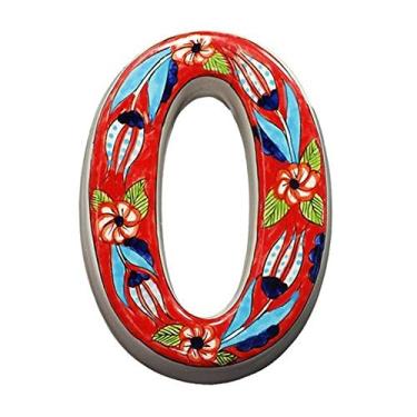 Imagem de Número de placa de cerâmica pintada à mão 3D de 12,7 cm, placa de porta flutuante, números de portão numeral 0-9, etiqueta de endereço, vermelha, à prova de intempéries, durável