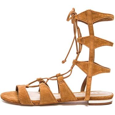 Imagem de Schutz Erlina Gladiator Sandal Cognac Tan Suede Tie Up Flat Gladiator Sandals (6.5, Brownie)