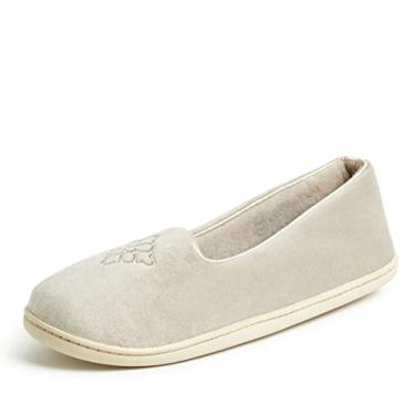 Imagem de Dearfoams - Pantufa feminina Rebecca Velour fechada nas costas, Pewter, Medium (Wide)