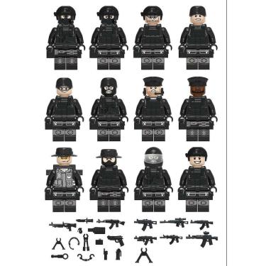Imagem de 8pcs preto Swat minifigura Building Block Acessórios Milita