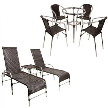 Imagem de Kit Cadeiras e Mesa Floripa com Espreguiçadeiras em Alumínio Piscina, Área Trama