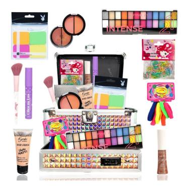 Imagem de Maleta Infantil Kit Maquiagem Paleta Sombras Esponja Batom + Maleta Kit Maquiagem Teen