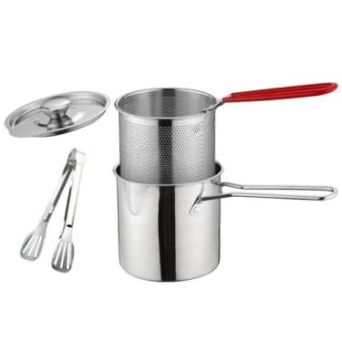 Imagem de Baoblaze Conjunto de fritadeira profunda aquecedor de leite ergonômico universal antiaderente panelas de sopa cesta de filtro de óleo para cozinhar anéis de, com tampa