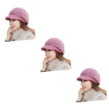 Imagem de GALPADA 3 Pecas chapéus quentes para mulheres bonés para mulheres chapéus e bonés femininos mulheres boinas chapéu quente feminino gorro de lã quente inverno chapéu de malha Senhorita roxo