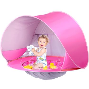 Imagem de Barraca de praia para bebê GKPLY com piscina, barracas de praia pop-up para crianças pequenas ou infantil, barraca de proteção solar para bebês com proteção UV (azul)(Roxo)(Roxo)