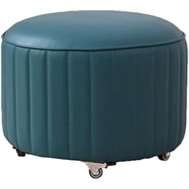 Imagem de Banqueta de rolamento baixo otomano com rodas Assento de rolo Banquetas de pé de rolamento curto com rodízios giratórios universais Bancos pequenos de couro sobre rodas, verde