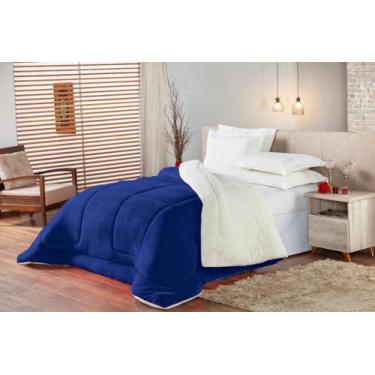 Imagem de Coberdrom Cobertor Edredom Casal Queen Sherpa lã de Carneiro Dupla Face 2,20m x 2,40m (Azul)
