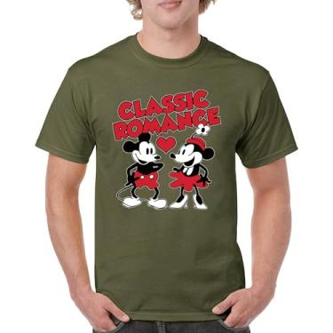 Imagem de Camiseta masculina Steamboat Willie Classic Romance Cute Cartoon Mouse Love Relationship Heart Valentine's Day, Verde militar, XXG