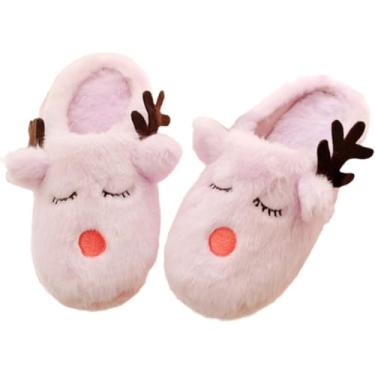 Imagem de Pantufas de inverno com alce 3D espessas felpudas: slides unissex de Natal, rosa, tamanho único