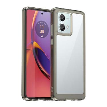 Imagem de Capa para Moto G84, botão de pressão flexível, capa transparente, anti-impressões digitais. Proteção total de 360° - preta (transparente)