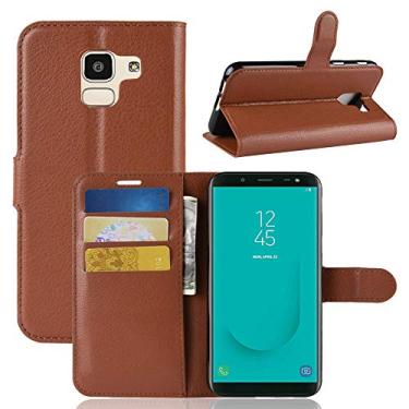 Imagem de Capa para Samsung Galaxy J6 2018 (Europa) Capa carteira flip de couro para Samsung Galaxy J6 2018 (Europa) Capa de proteção de telefone A capa com design de compartimento para cartão