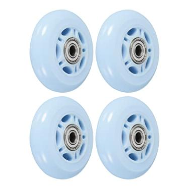 Imagem de PATIKIL Rodas de skate em linha OD de 70 mm com rolamentos, pacote com 4 rodas de skate 82A, acessórios de substituição para placa de rodízio de uma fileira interna ou externa, azul