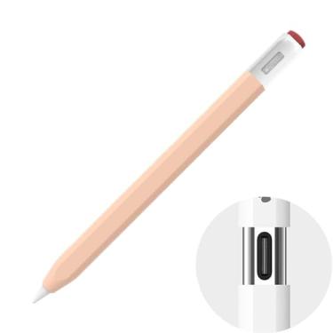 Imagem de LJFLYXRI Capa de silicone clássica de duas cores para Apple Pencil (USB-C), aderência e proteção perfeitas, promove conforto e nostalgia com compatibilidade de carregamento magnético (rosa)