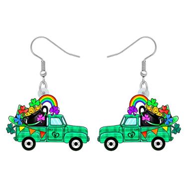 Imagem de RAIDIN Brincos pendentes de acrílico para o Dia de São Patrício, presentes para mulheres, meninas, caminhão, carro, com chapéu de trevo, joias para decorações de festas de festivais, Medium, Acrílico,