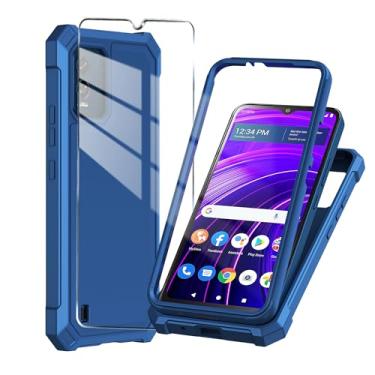 Imagem de Mocotto Capa para celular BLU View Speed 5G com protetor de tela de vidro temperado, capa protetora fina de silicone macio para BLU View Speed 5G (azul)