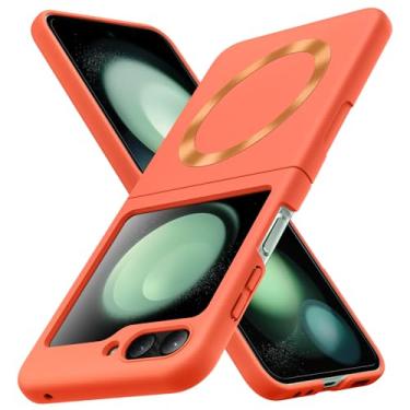 Imagem de YSLBWLE Capa magnética magnética para Samsung Galaxy Z Flip 5 fina e de proteção de nível militar, laranja 21-zflip5-04